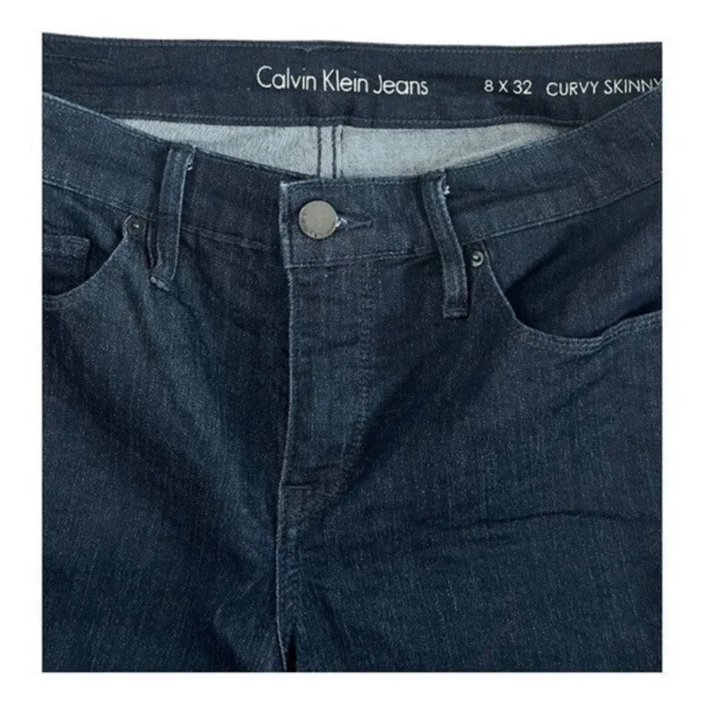 Calvin Klein Womens Dark Blue Curvy Skinny Jeans 8x32 Mid Rise Stretch Denim EXC - Picture 5 of 7